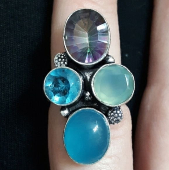 New Mystic Topaz, Chalcedony and Blue Topaz 925 Silver Ring. - Picture 1 of 9